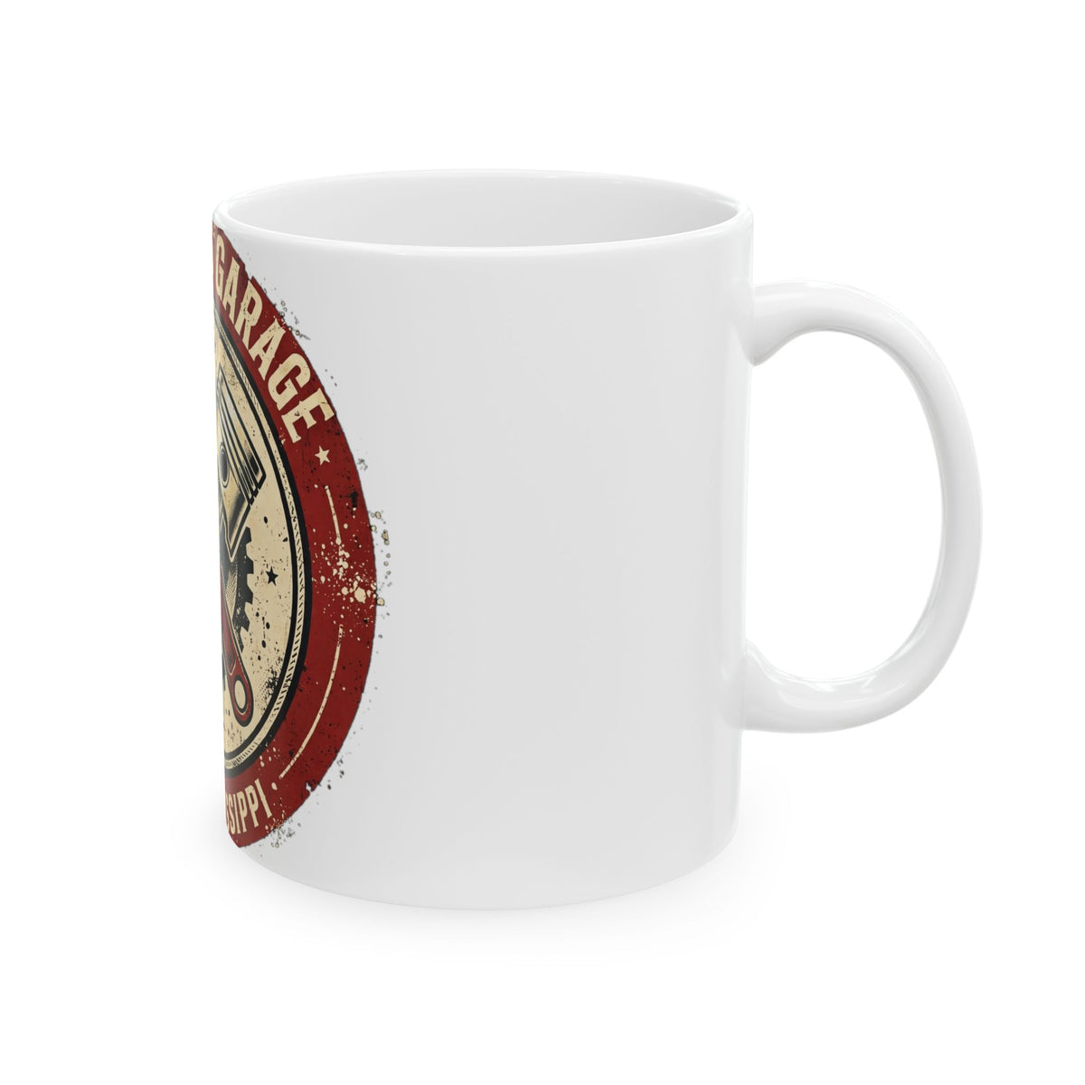 Vintage Badge Garage white ceramic mug, image 5