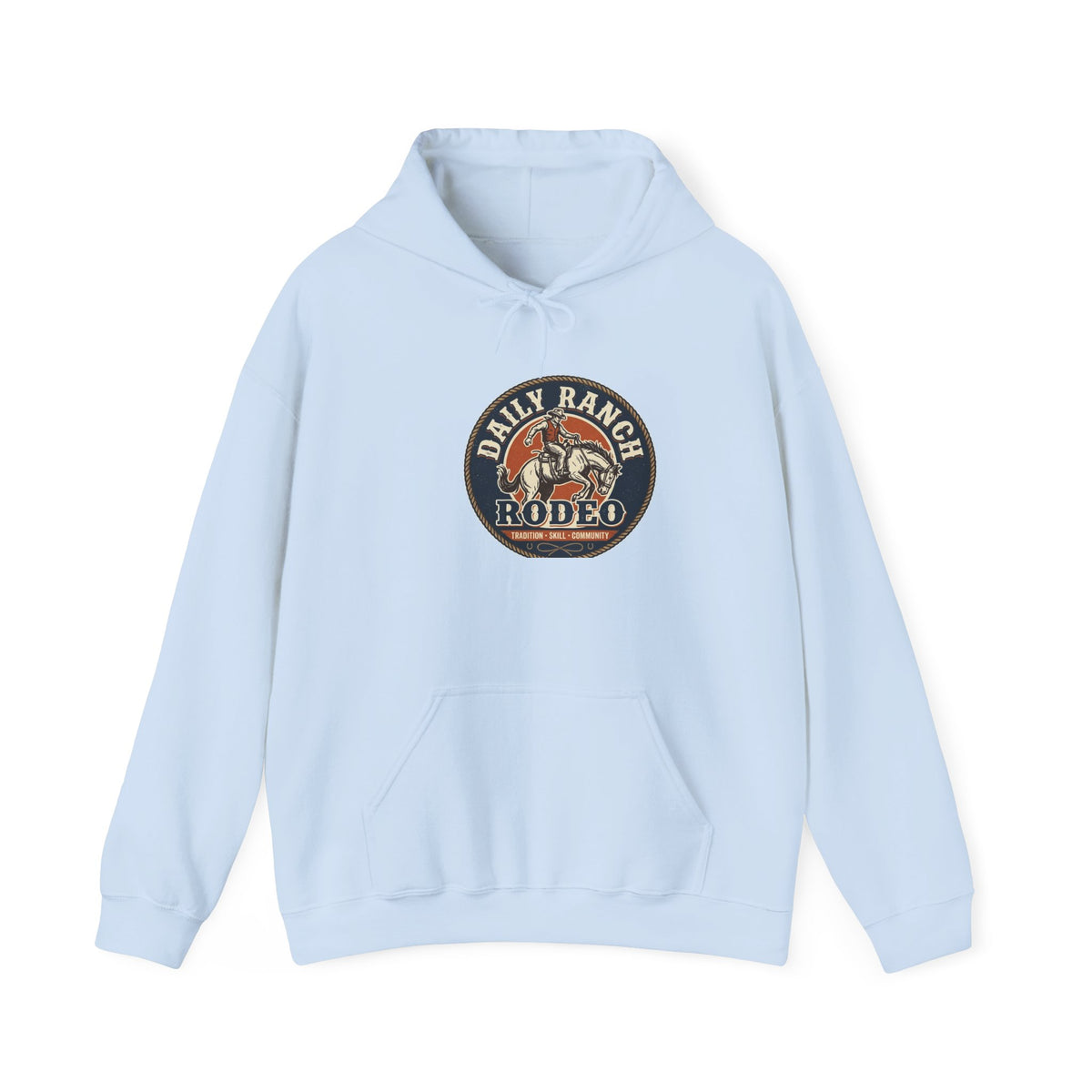 Daily Ranch Rodeo badge hoodie with bronc rider