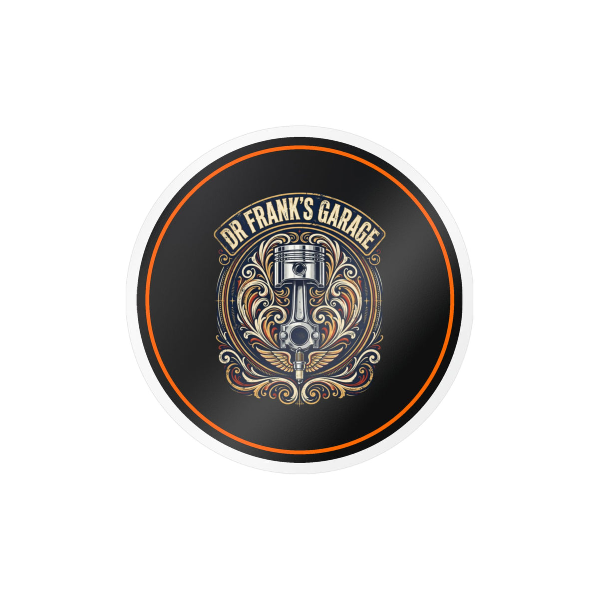 Dr. Frank's Garage Winged Piston kiss-cut vinyl decal