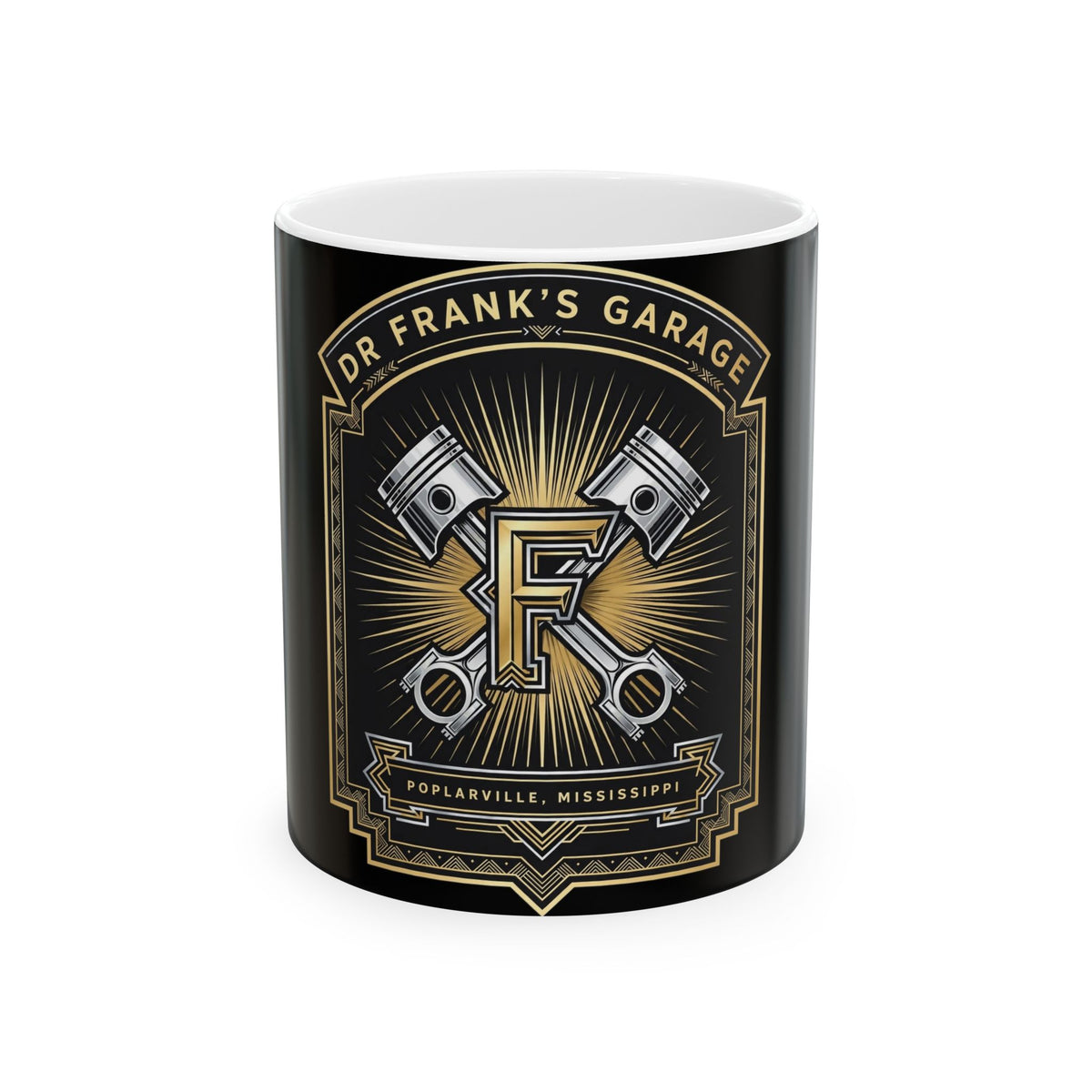 Gilded Pistons Garage Mug - Dr. Frank's Garage, image 1