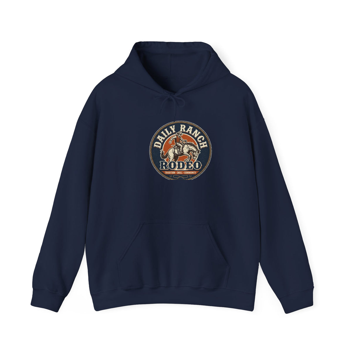 Daily Ranch Rodeo badge hoodie with bronc rider