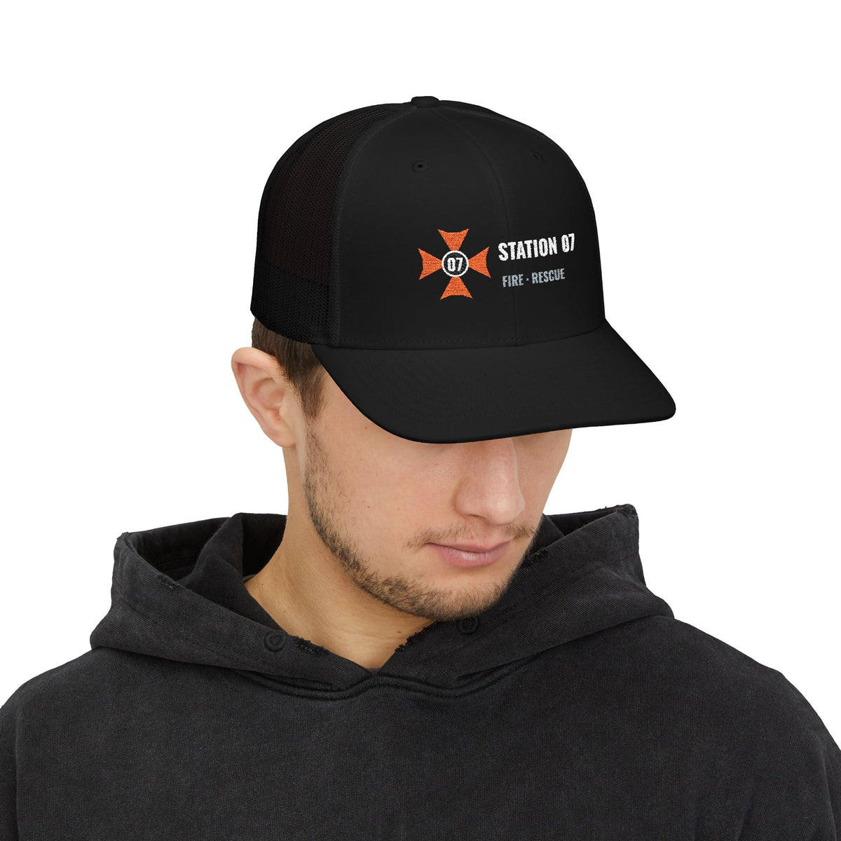 Station Embroidered Trucker Cap – Public Safety line by Dr. Frank's Garage, view 7