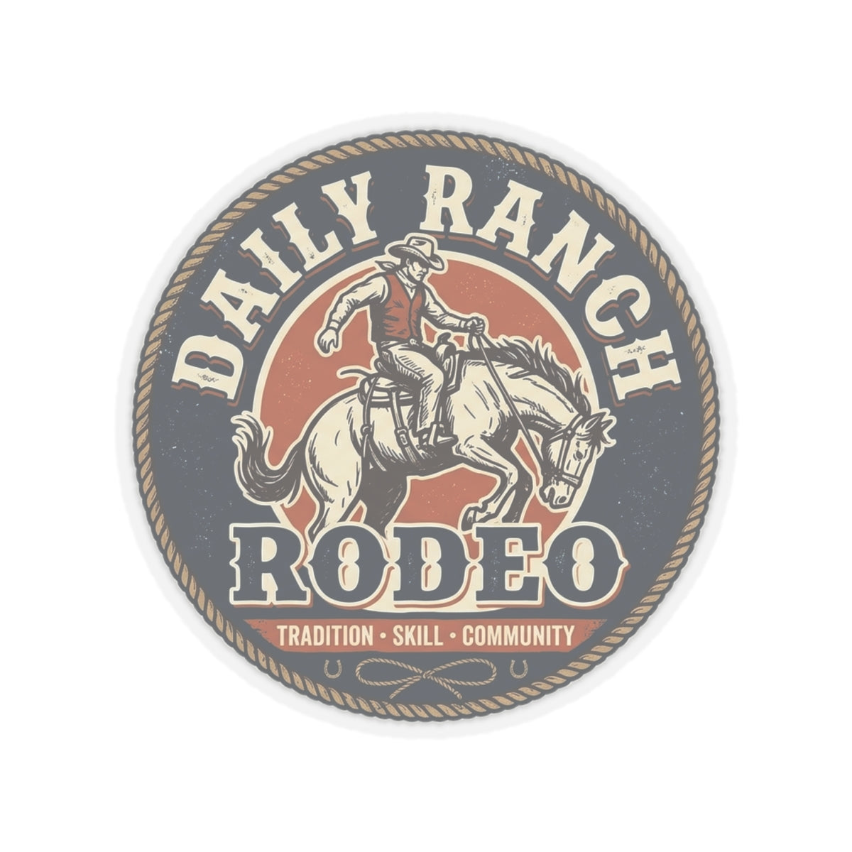 Daily Ranch Rodeo badge kiss-cut sticker with bronc rider