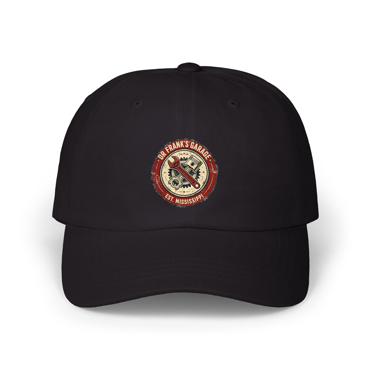 Vintage Badge Garage dad cap with printed front logo, image 2