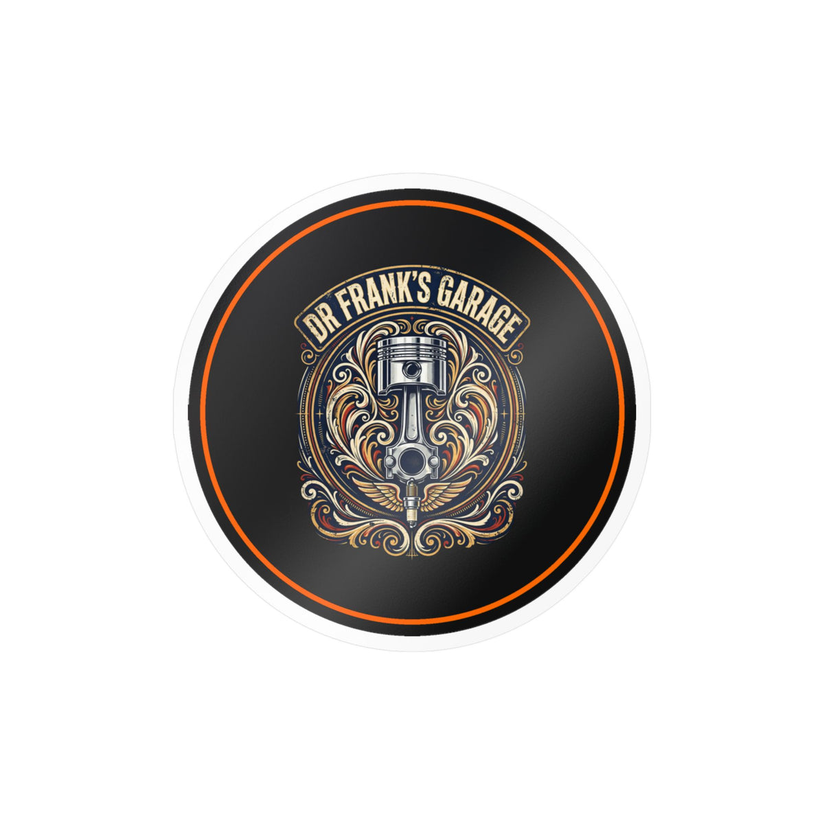 Dr. Frank's Garage Winged Piston kiss-cut vinyl decal