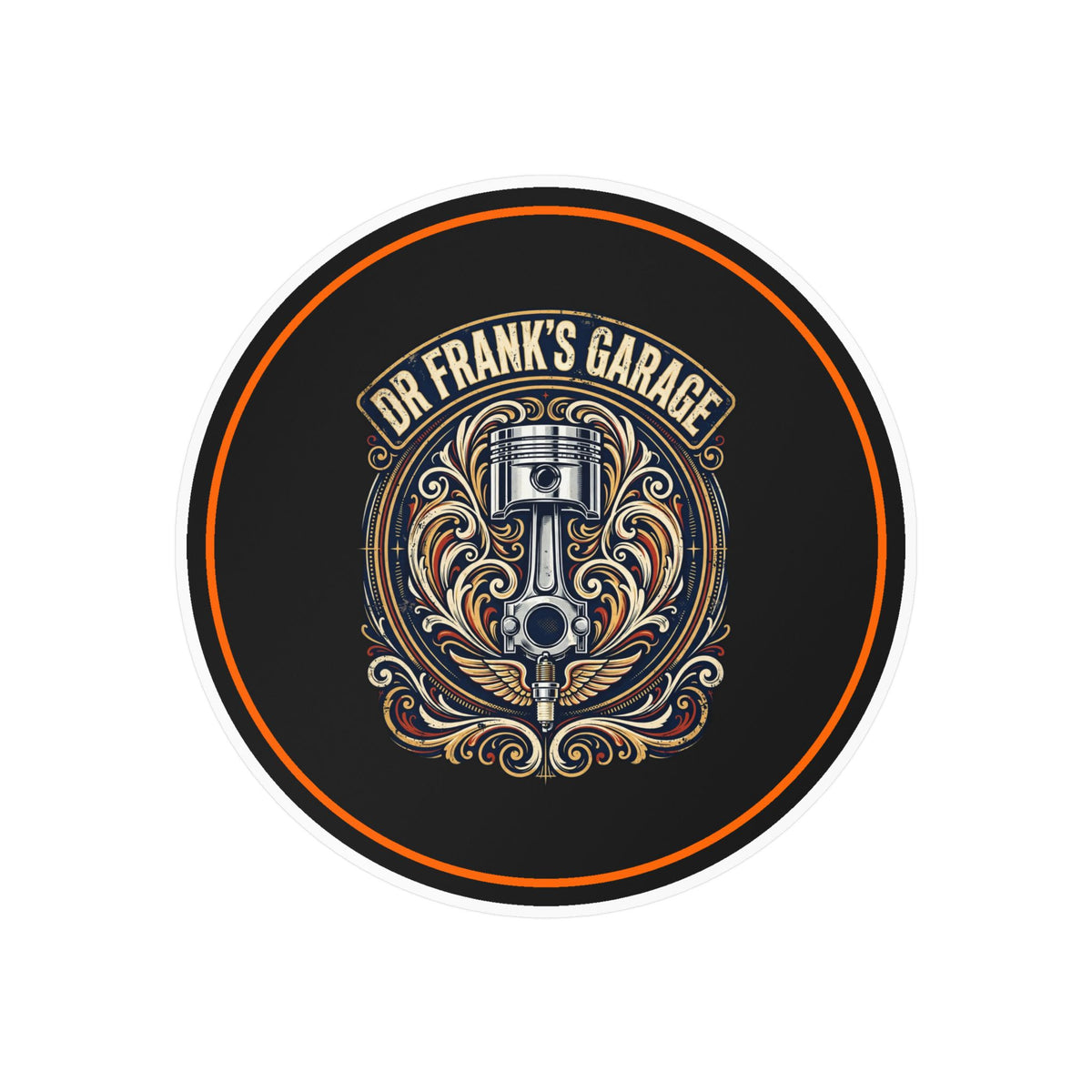 Dr. Frank's Garage Winged Piston kiss-cut vinyl decal