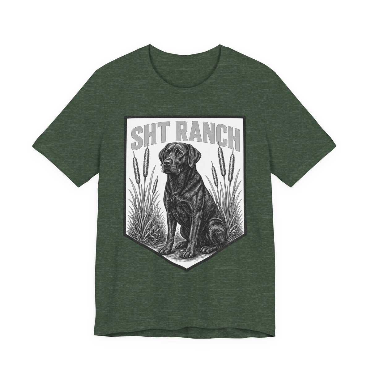 SHT Ranch Black Lab Tee in Heather Forest – SHT Ranch & Rodeo line by Dr. Frank's Garage