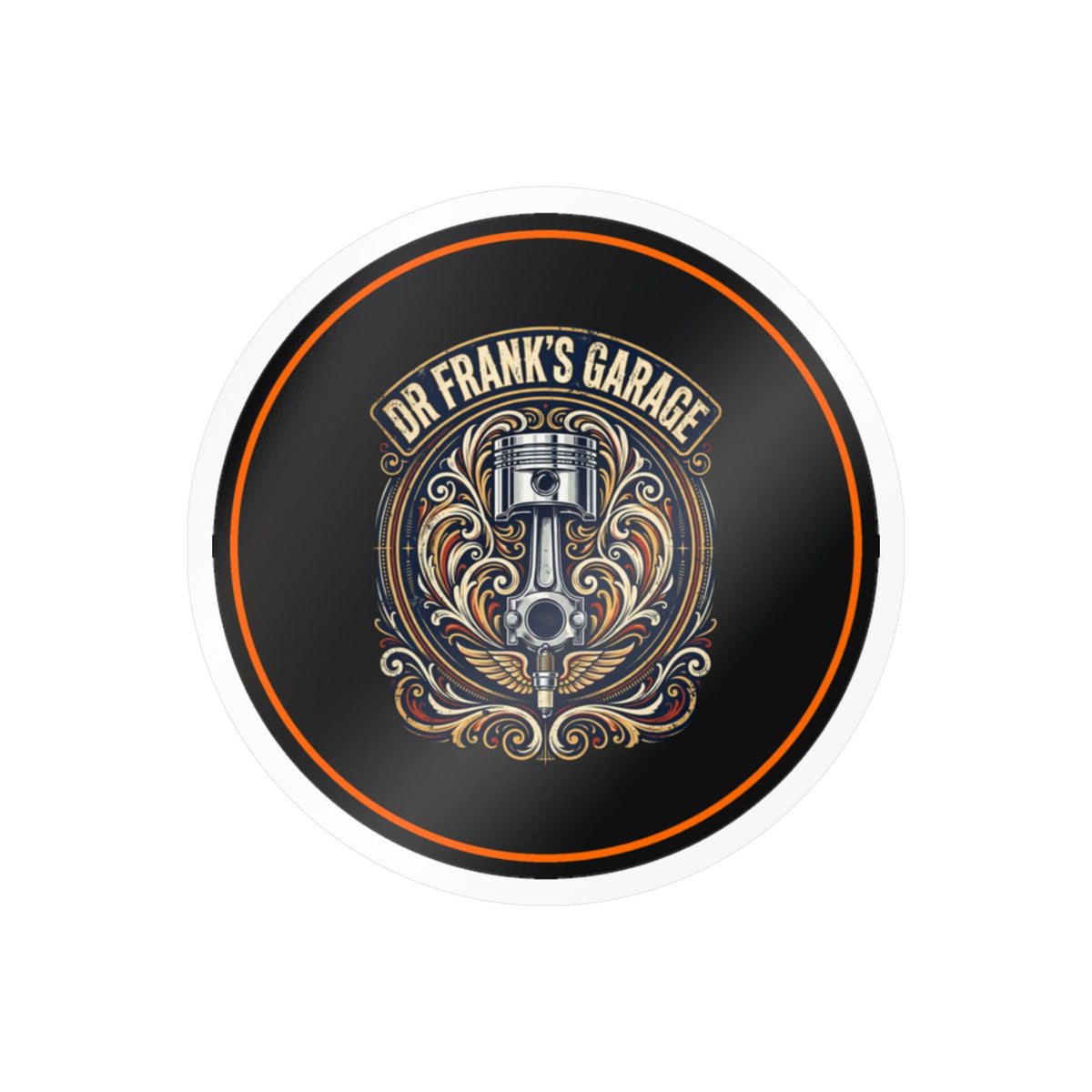 Dr. Frank's Garage Winged Piston kiss-cut vinyl decal