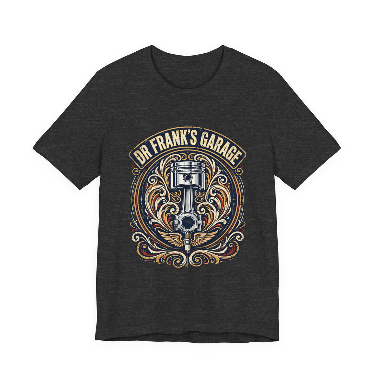 Winged Piston Tee in Dark Grey Heather – Garage Wear line by Dr. Frank's Garage