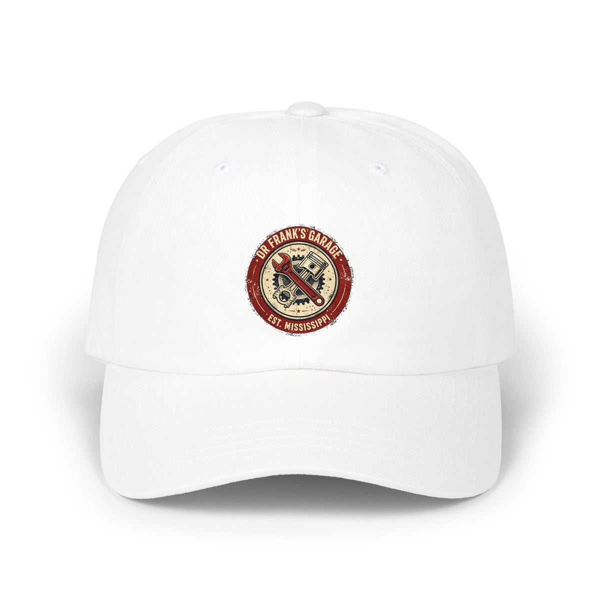 Vintage Badge Garage dad cap with printed front logo, image 1