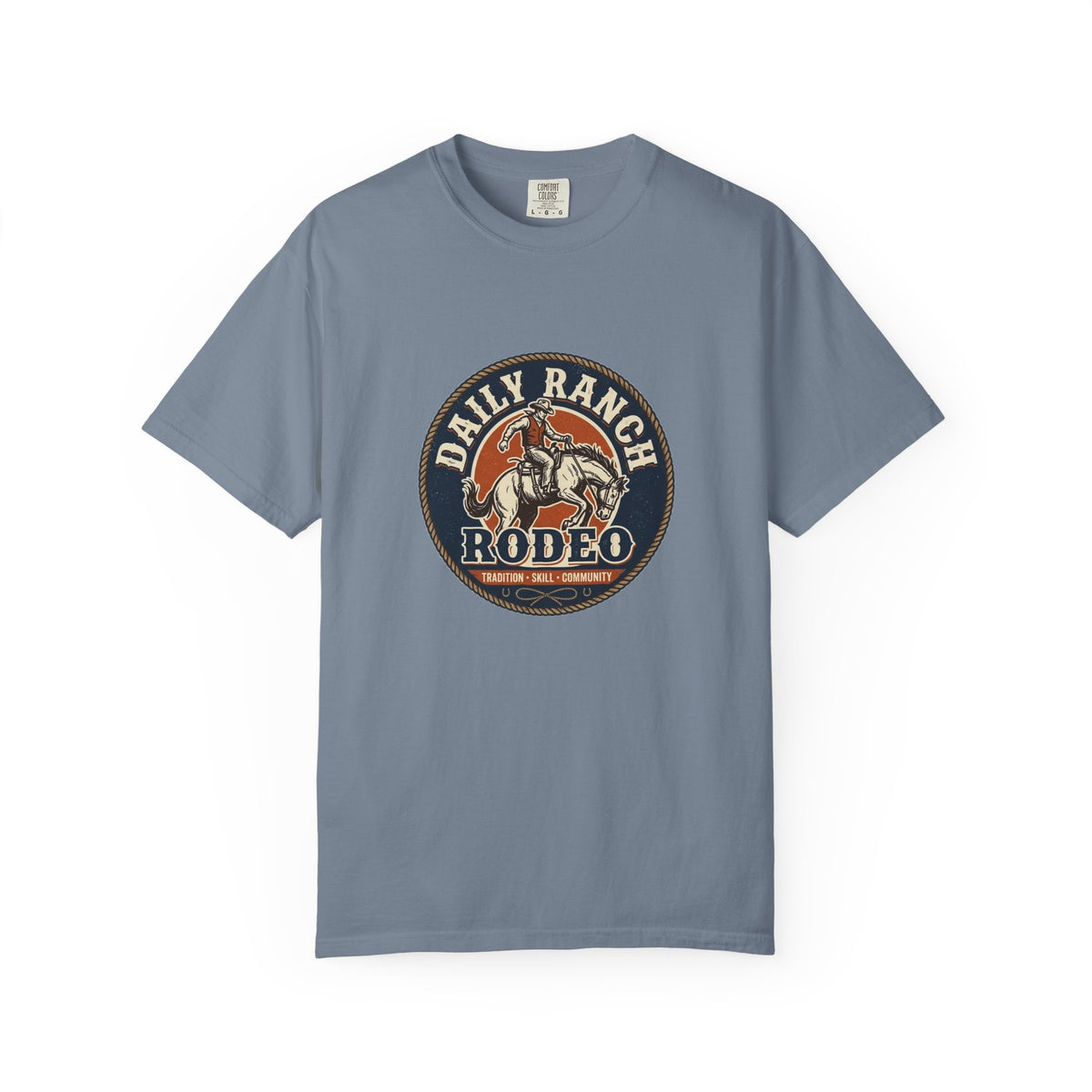 Daily Ranch Rodeo badge Comfort Colors tee with bronc rider