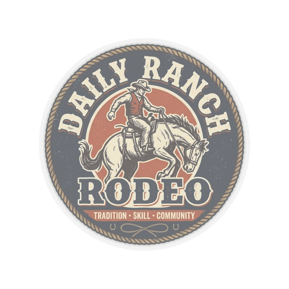 Daily Ranch Rodeo badge kiss-cut sticker with bronc rider