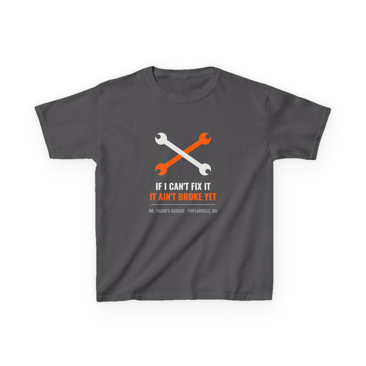 "If I Can't Fix It" Mechanic Tee - Youth in Charcoal – Garage Wear line by Dr. Frank's Garage