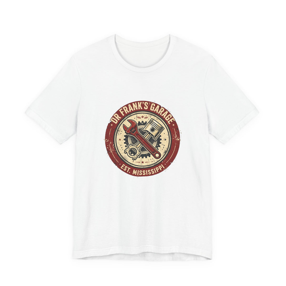 Vintage Badge Garage unisex tee with chest badge print, image 1