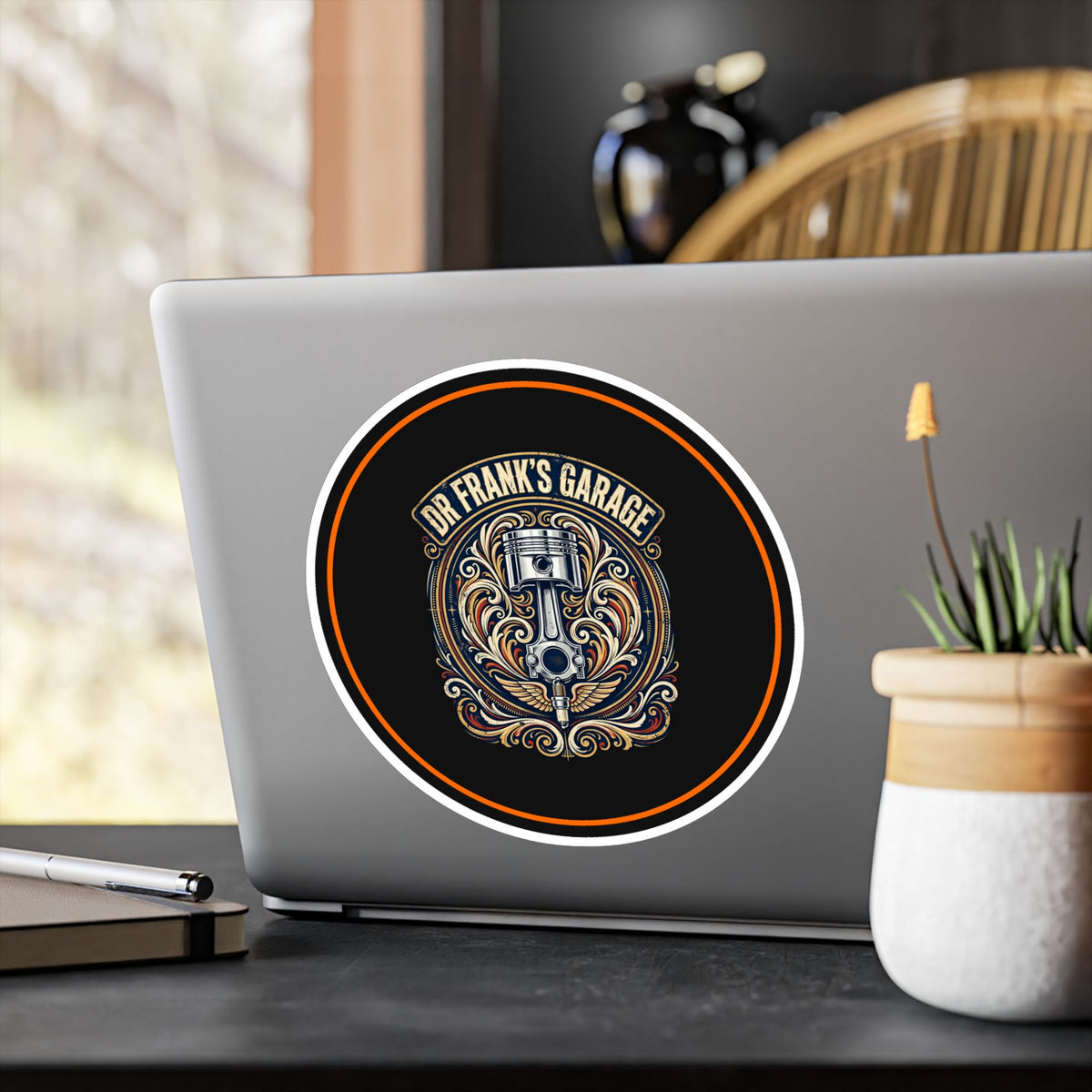 Dr. Frank's Garage Winged Piston kiss-cut vinyl decal