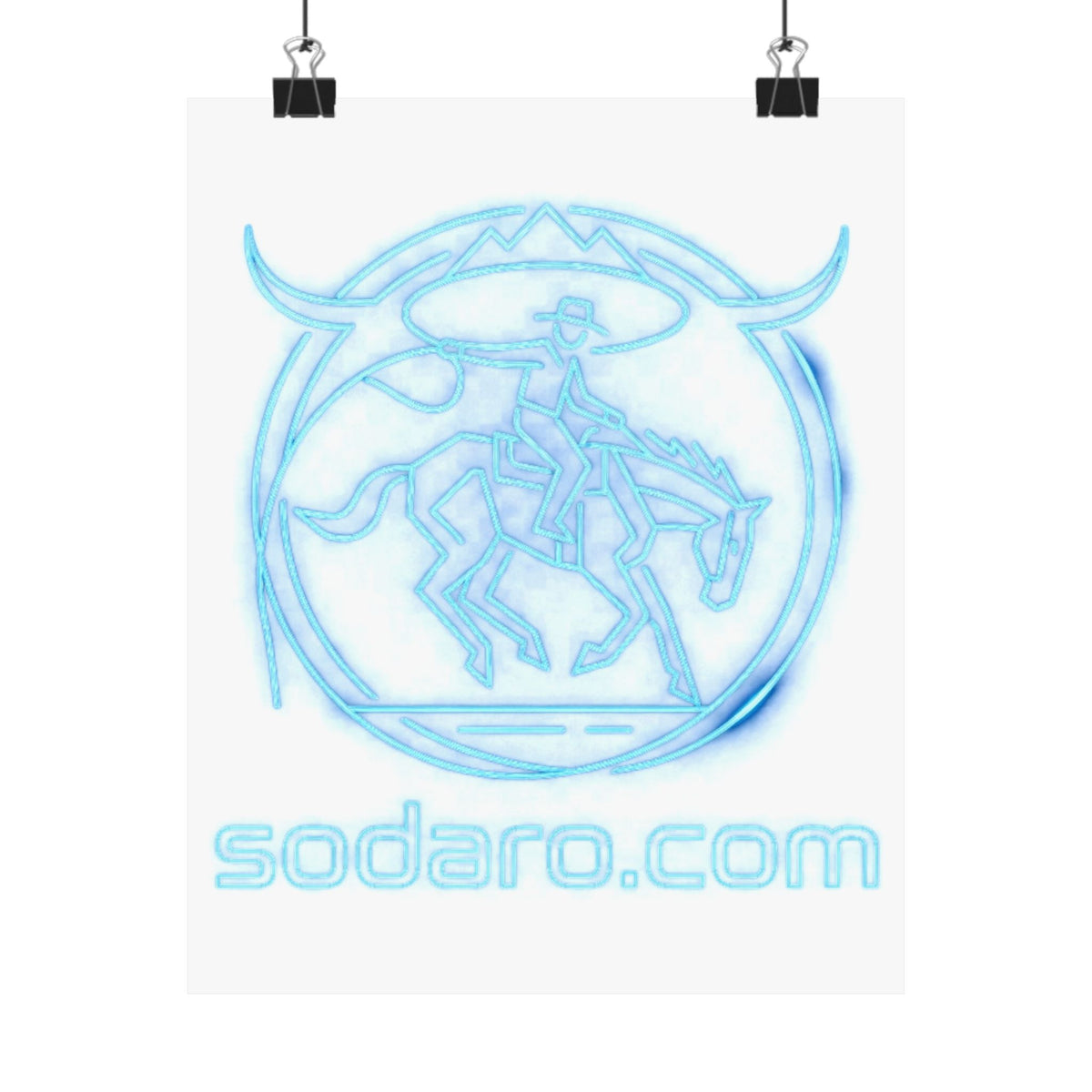 SHT Ranch neon blue bronc rider matte poster, sodaro.com
