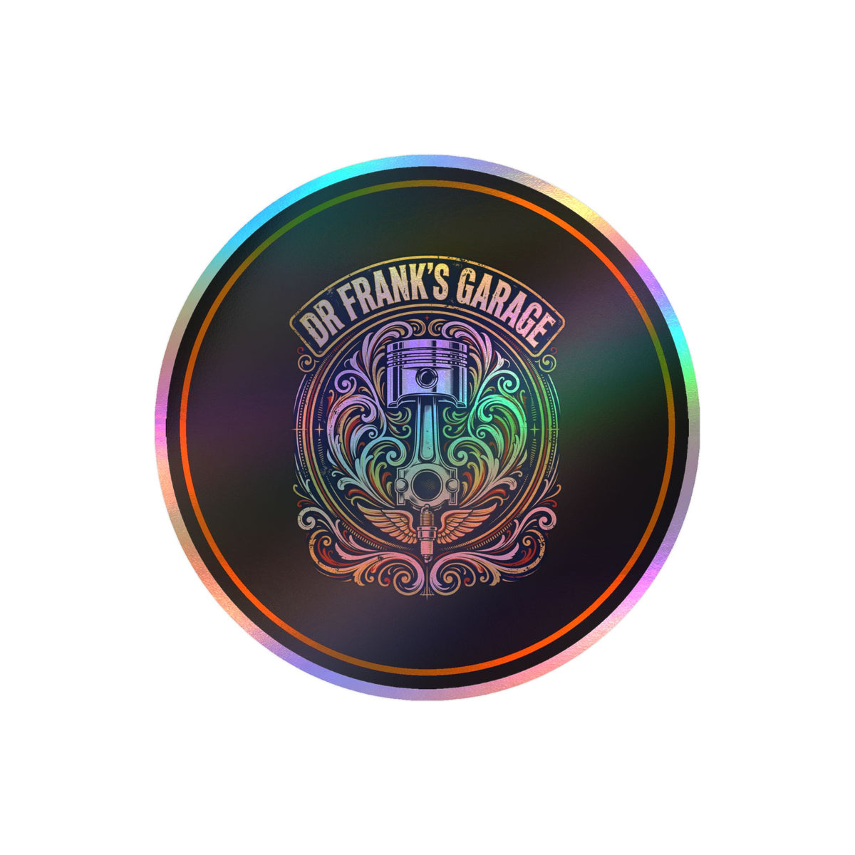 Dr. Frank's Garage Winged Piston kiss-cut vinyl decal