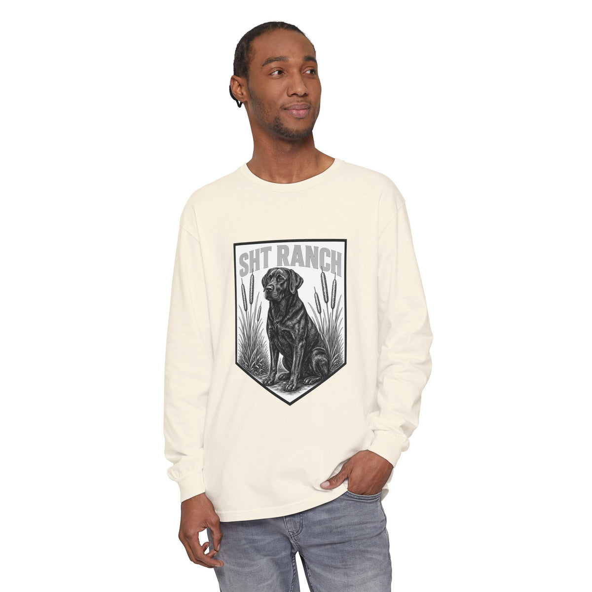 SHT Ranch black lab Comfort Colors long sleeve tee