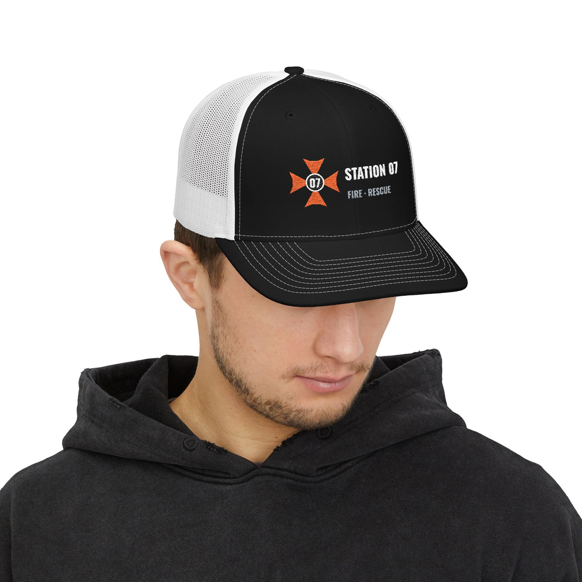 Station Embroidered Trucker Cap – Public Safety line by Dr. Frank's Garage, view 4