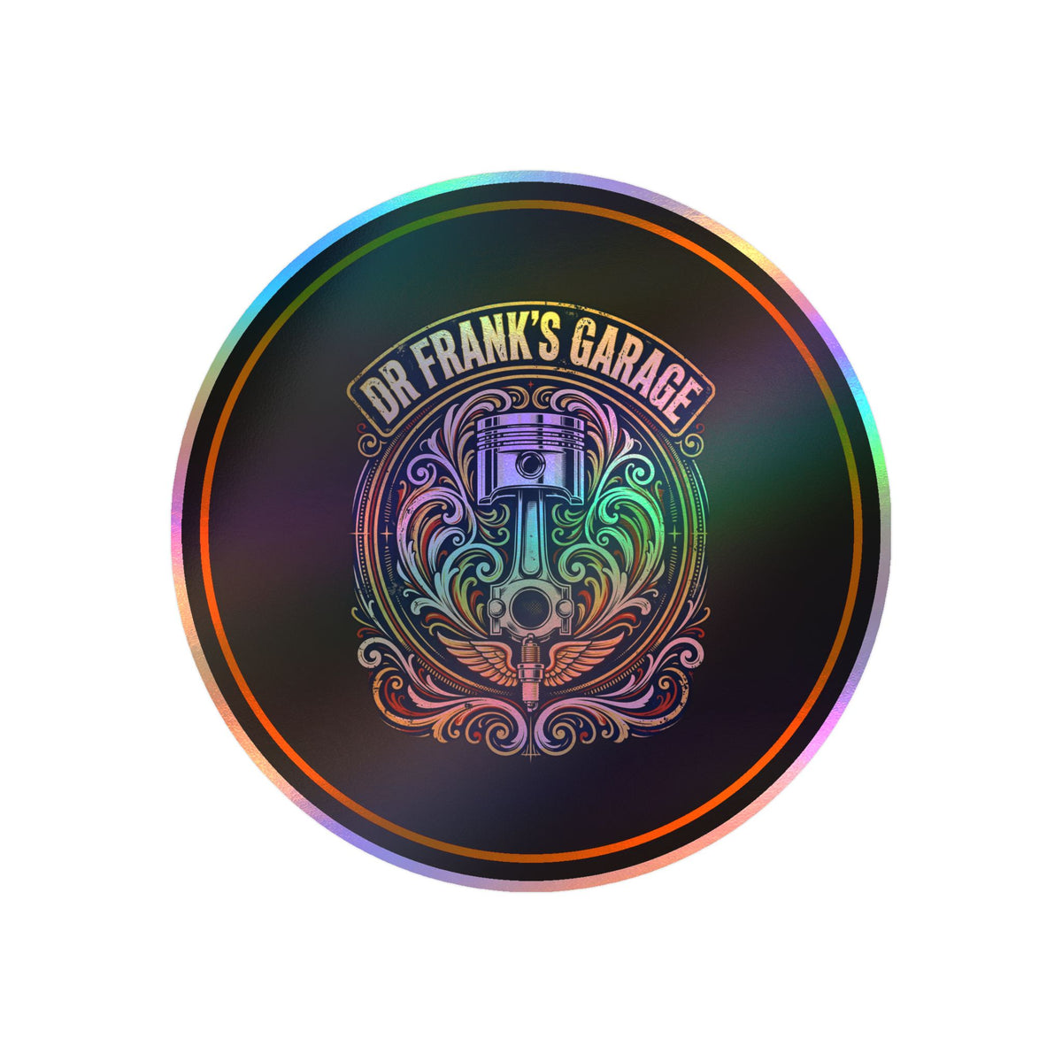 Dr. Frank's Garage Winged Piston kiss-cut vinyl decal