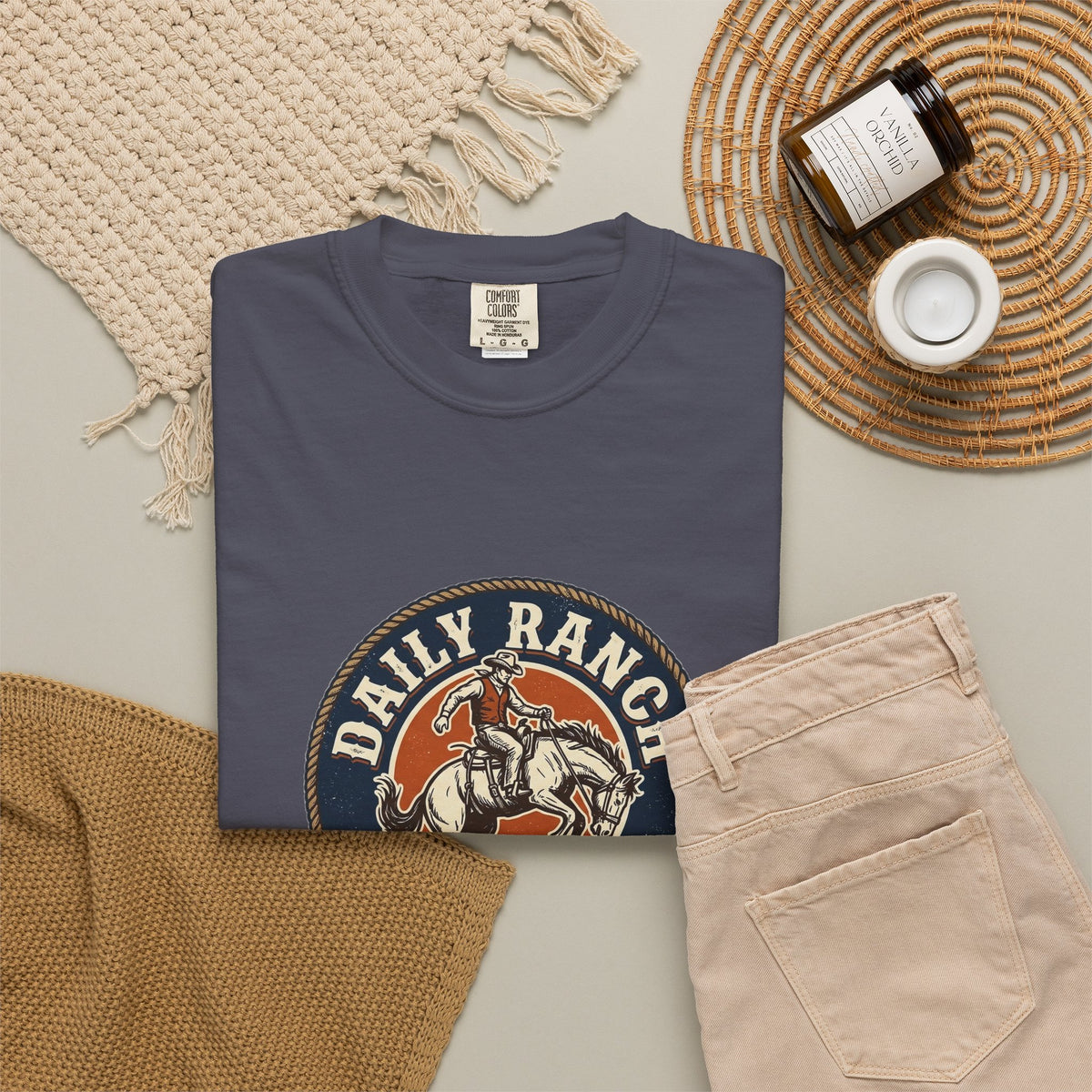 Daily Ranch Rodeo badge Comfort Colors tee with bronc rider