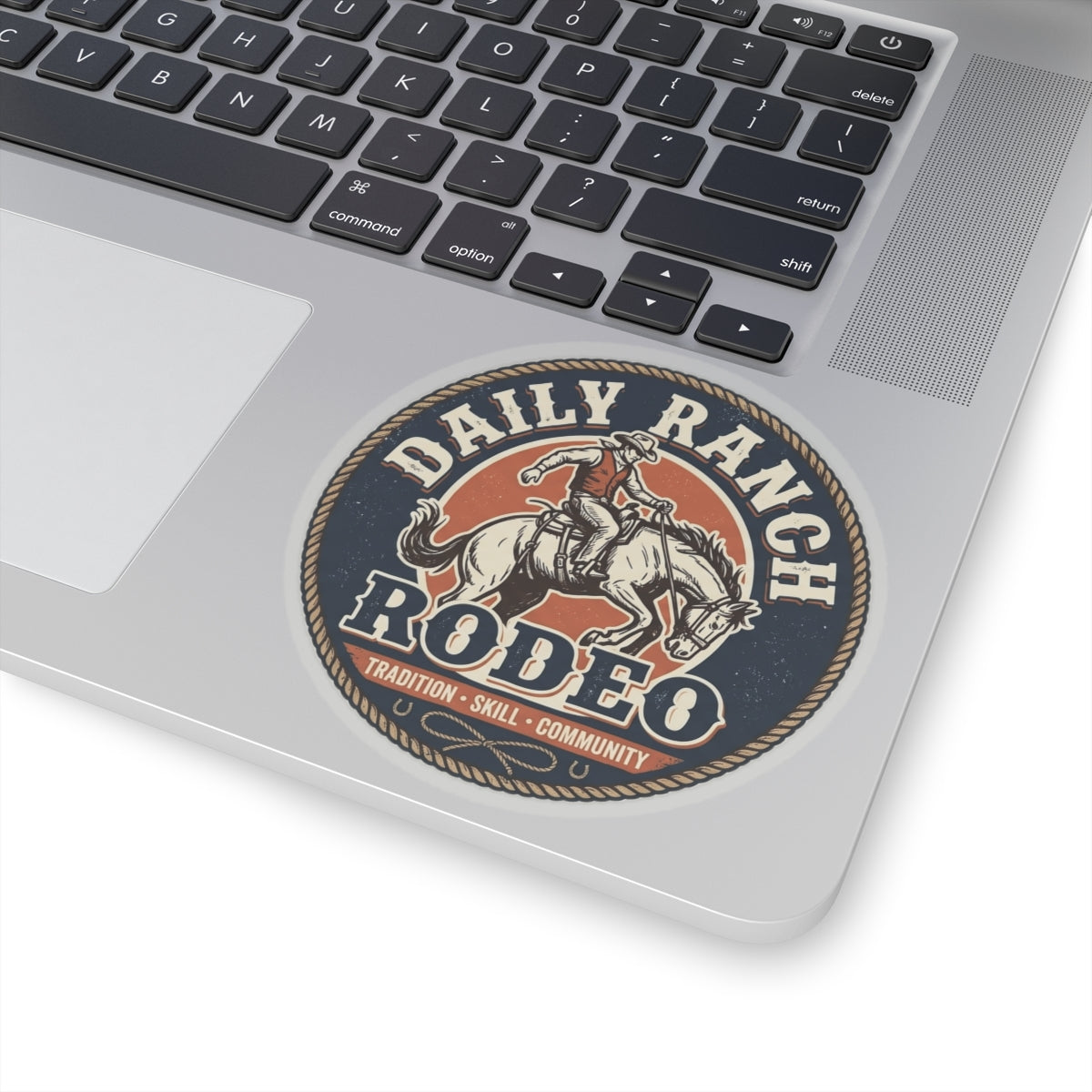 Daily Ranch Rodeo badge kiss-cut sticker with bronc rider