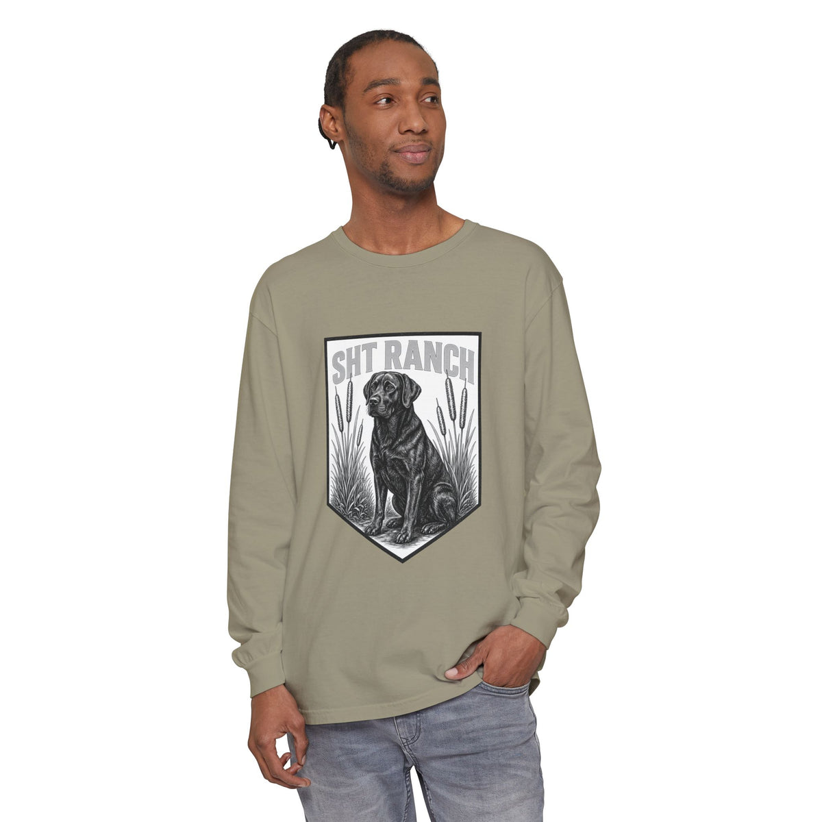 SHT Ranch black lab Comfort Colors long sleeve tee