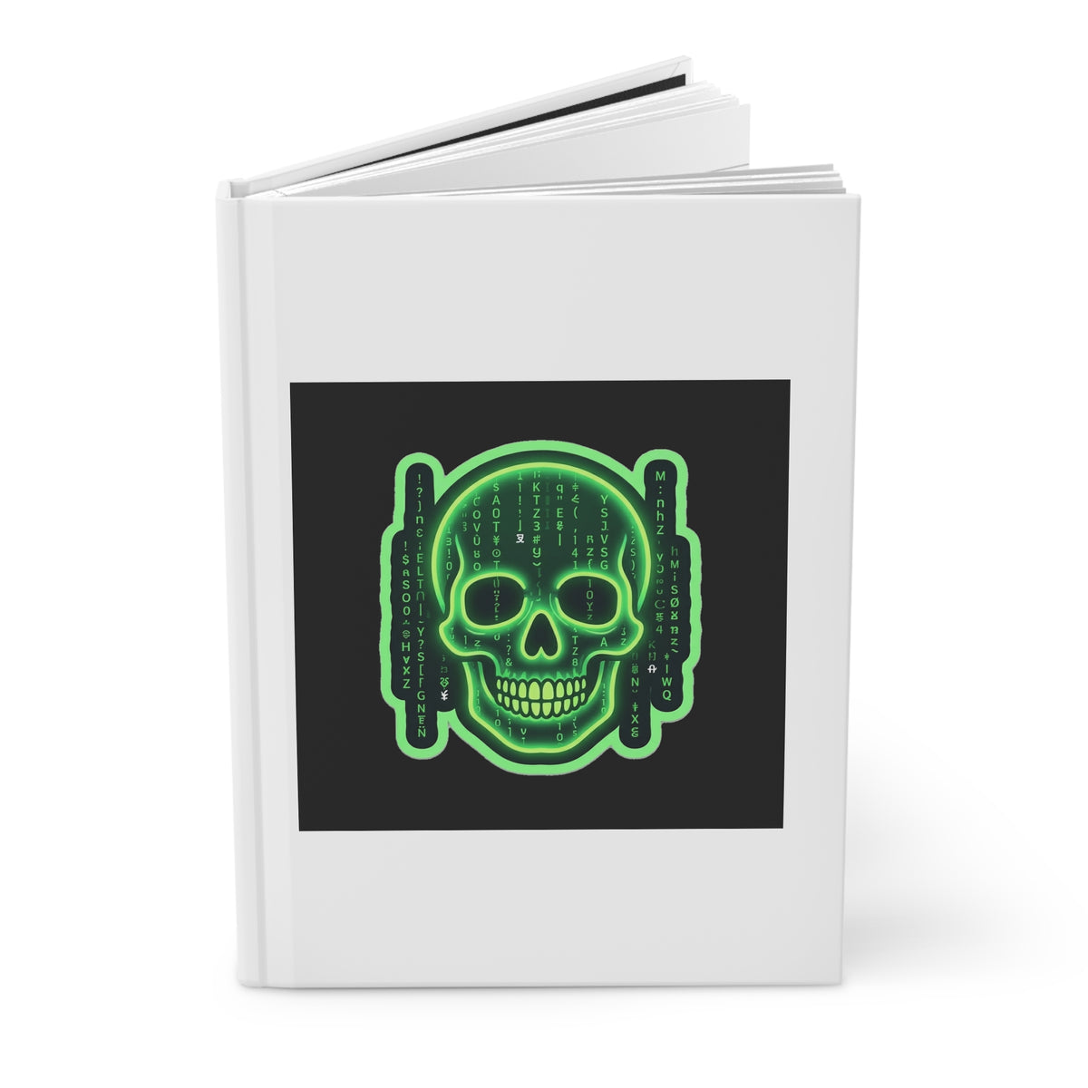 Neon green skull hardcover lined journal with matte black cover