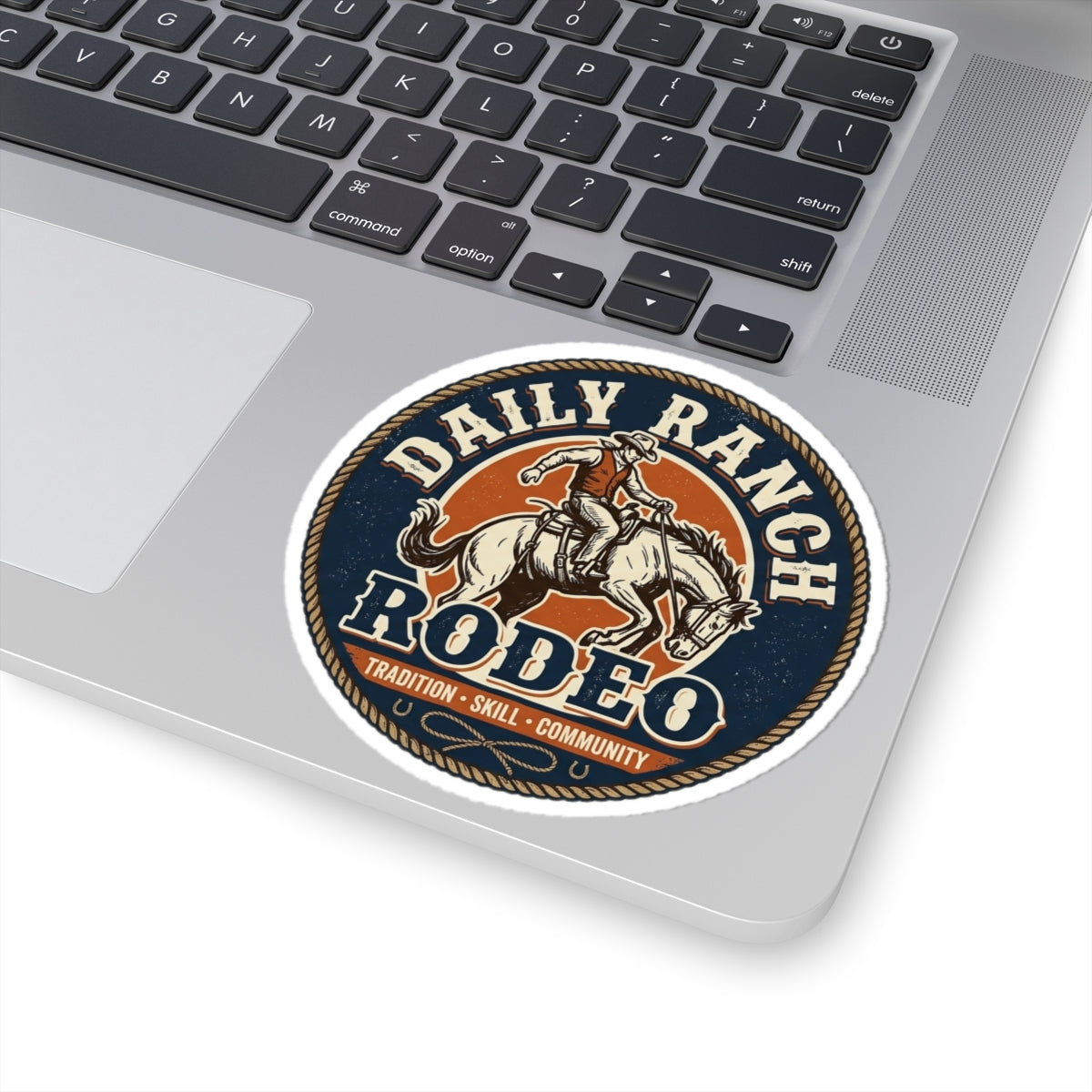 Daily Ranch Rodeo badge kiss-cut sticker with bronc rider