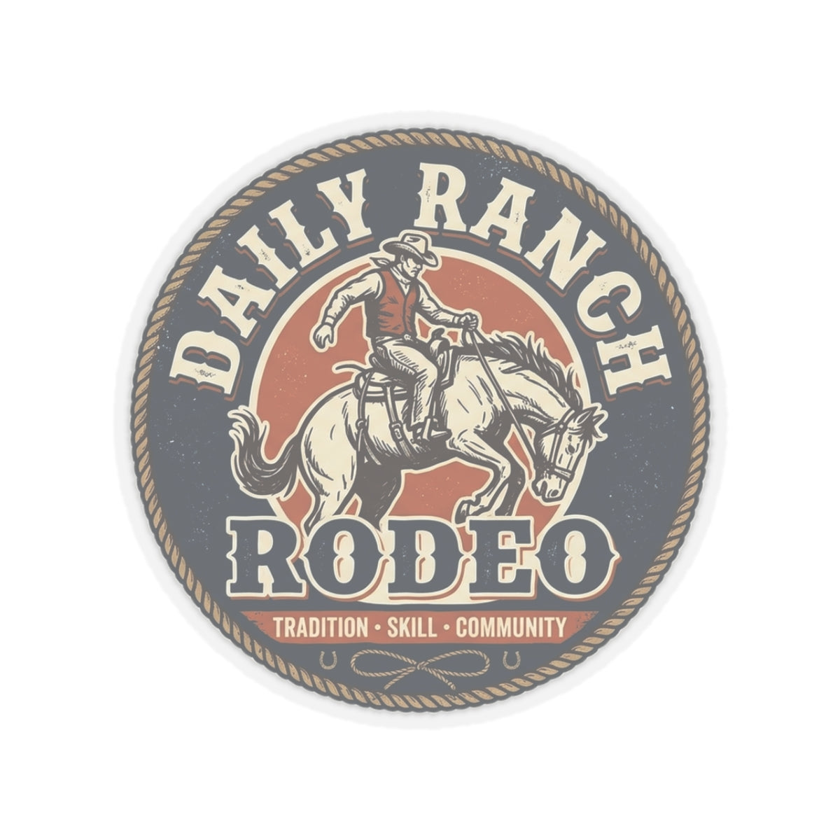 Daily Ranch Rodeo badge kiss-cut sticker with bronc rider