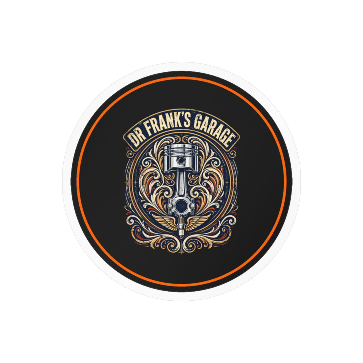 Dr. Frank's Garage Winged Piston kiss-cut vinyl decal
