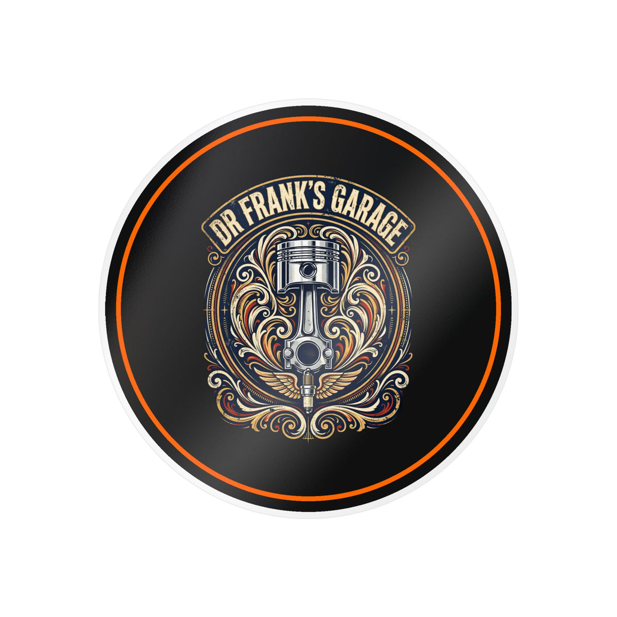 Dr. Frank's Garage Winged Piston kiss-cut vinyl decal
