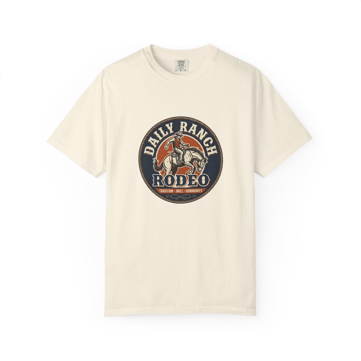 Daily Ranch Rodeo badge Comfort Colors tee with bronc rider