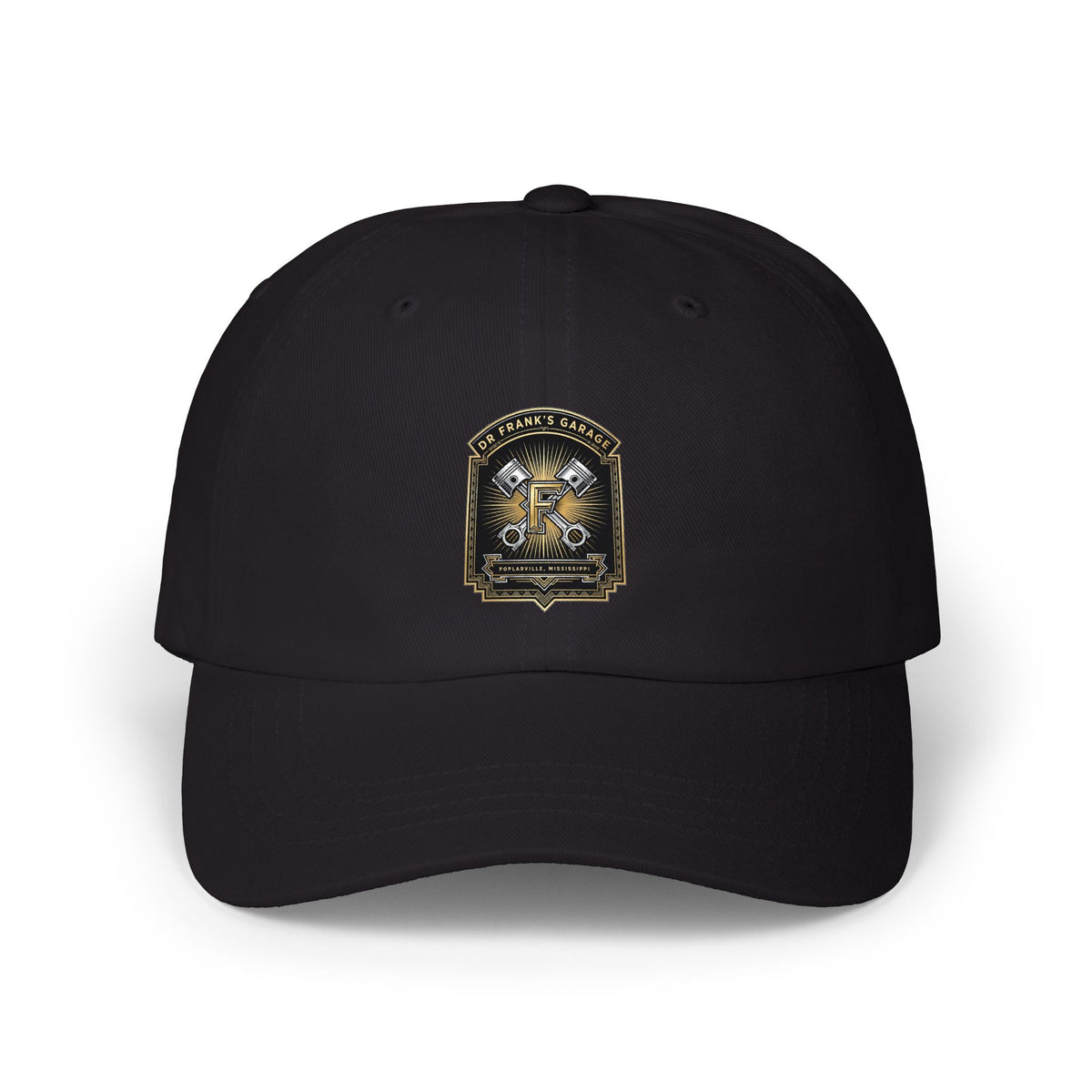 Gilded Pistons Garage Cap - Dr. Frank's Garage, image 1