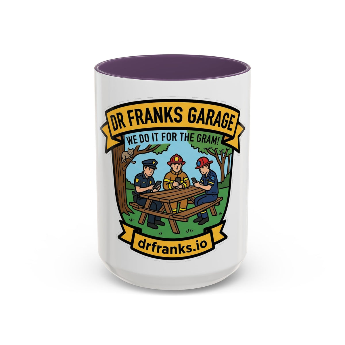 We Do It For The Gram ceramic mug with cop, firefighter and EMT