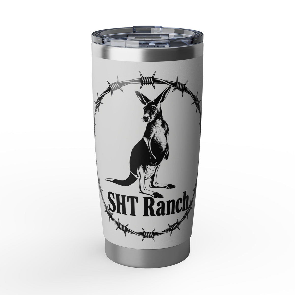 SHT Ranch Kangaroo Barbed Wire Tumbler in White – SHT Ranch & Rodeo line by Dr. Frank's Garage