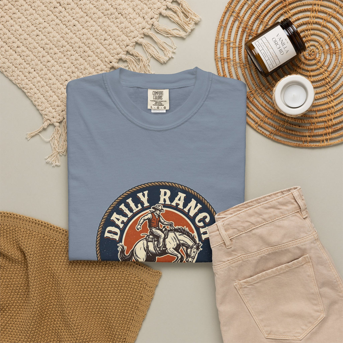Daily Ranch Rodeo badge Comfort Colors tee with bronc rider