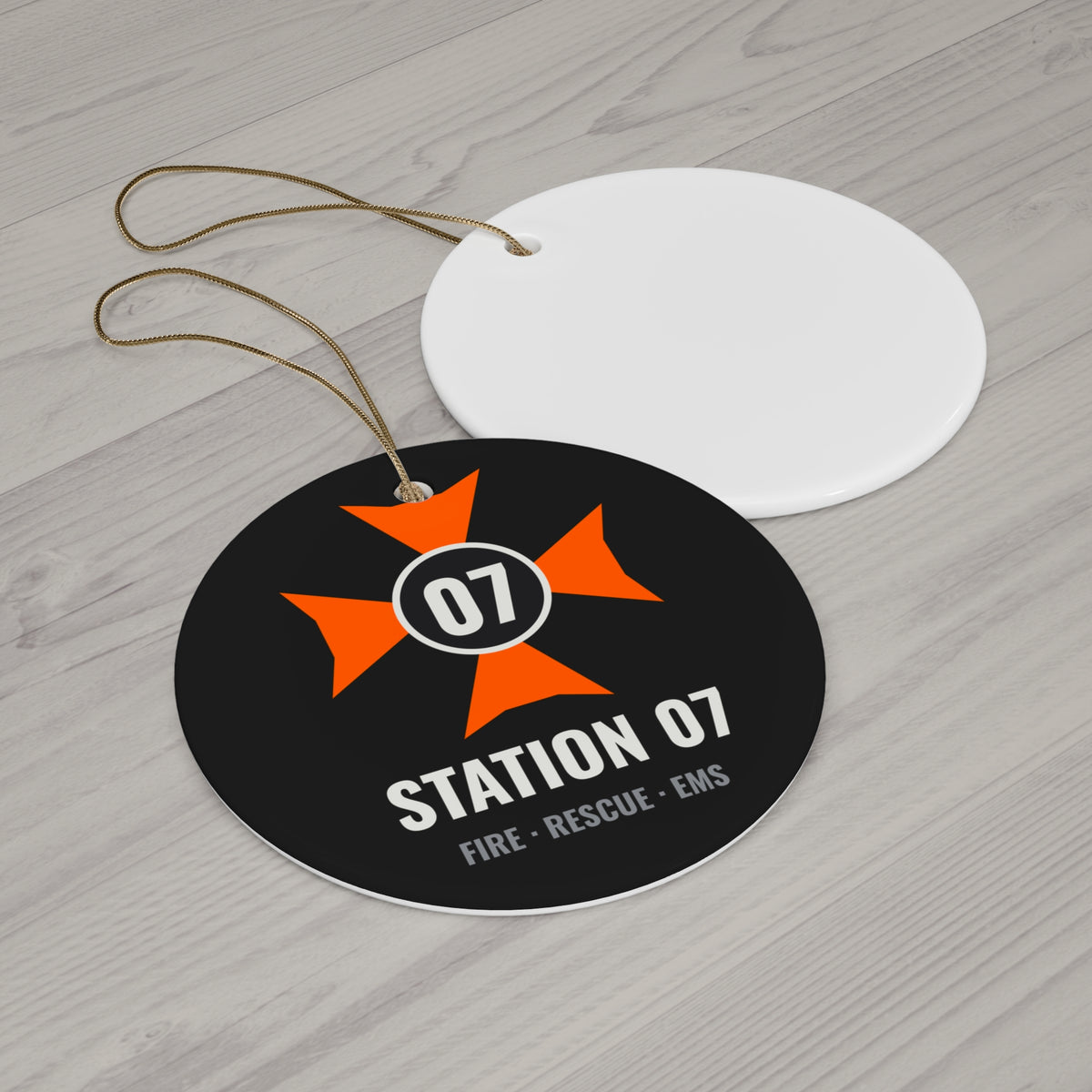 Station 07 Fire Rescue EMS round ceramic Christmas ornament, image 2
