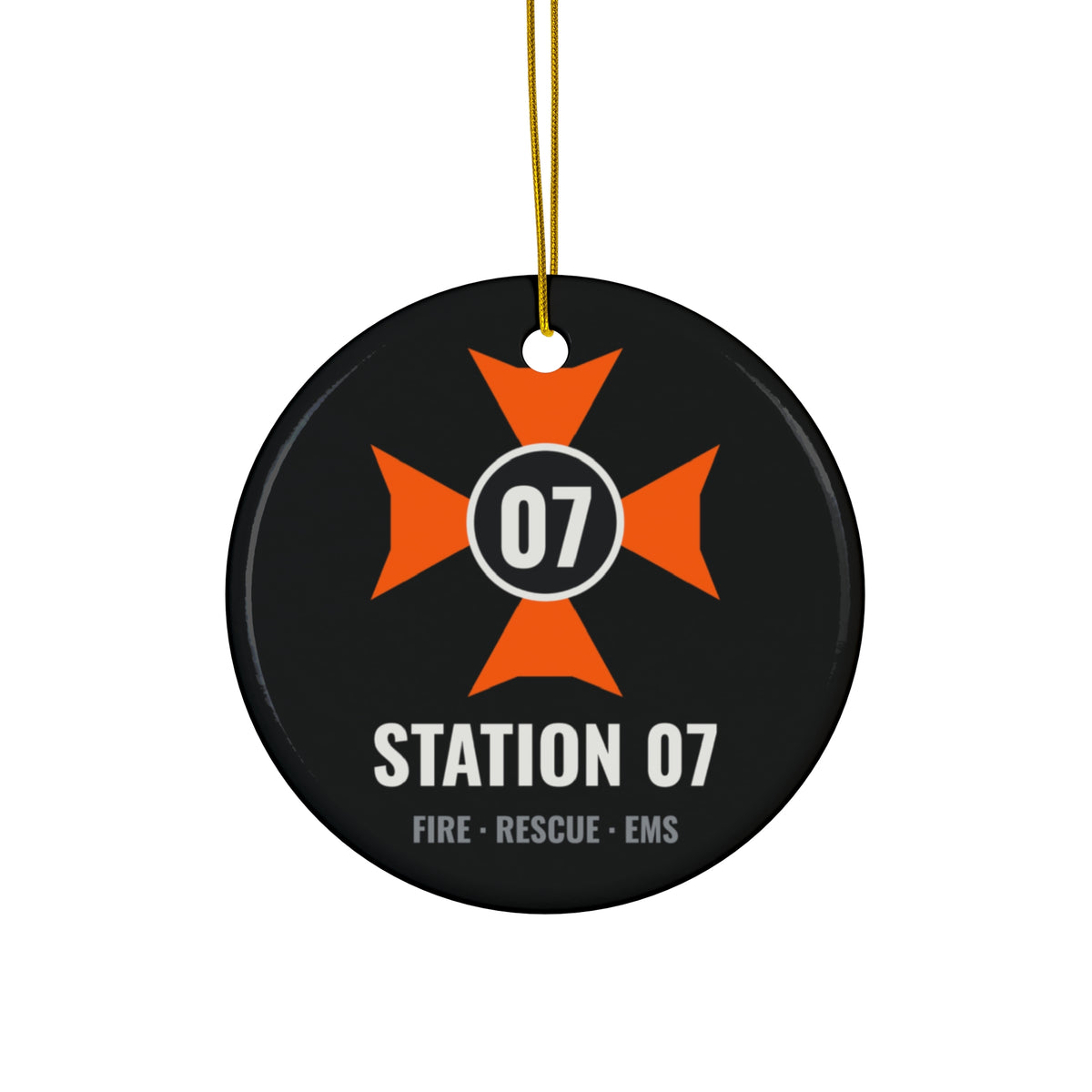 Station 07 Fire Rescue EMS round ceramic Christmas ornament, image 1