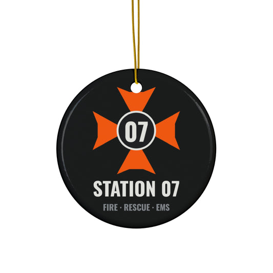 Station 07 Fire Rescue EMS round ceramic Christmas ornament, image 1