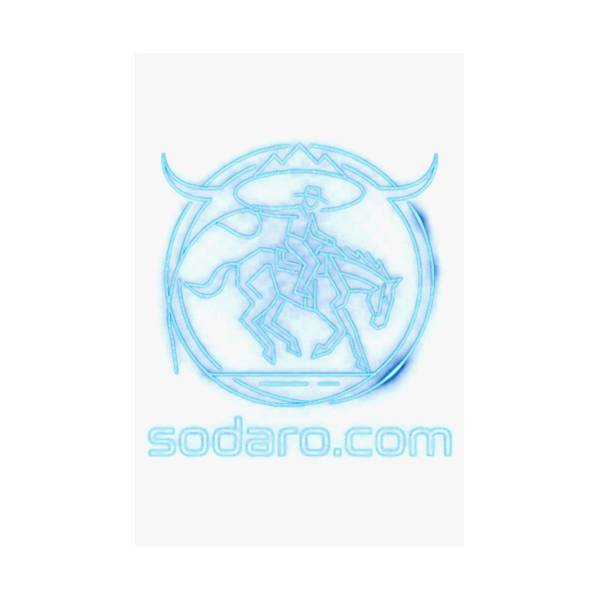 SHT Ranch neon blue bronc rider matte poster, sodaro.com