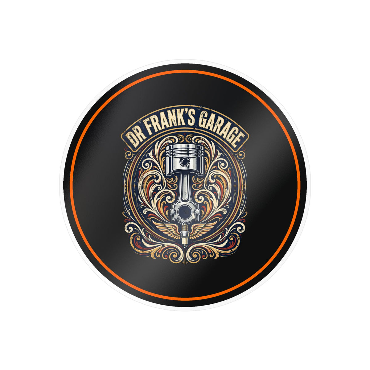 Dr. Frank's Garage Winged Piston kiss-cut vinyl decal