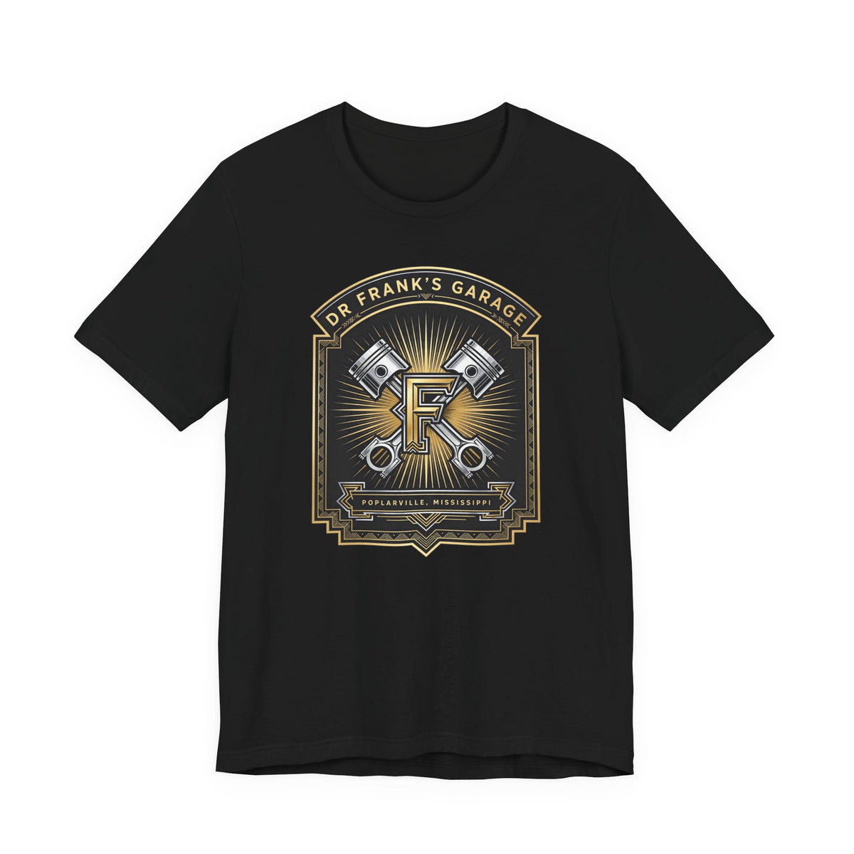 Gilded Pistons Garage Tee - Dr. Frank's Garage, image 1