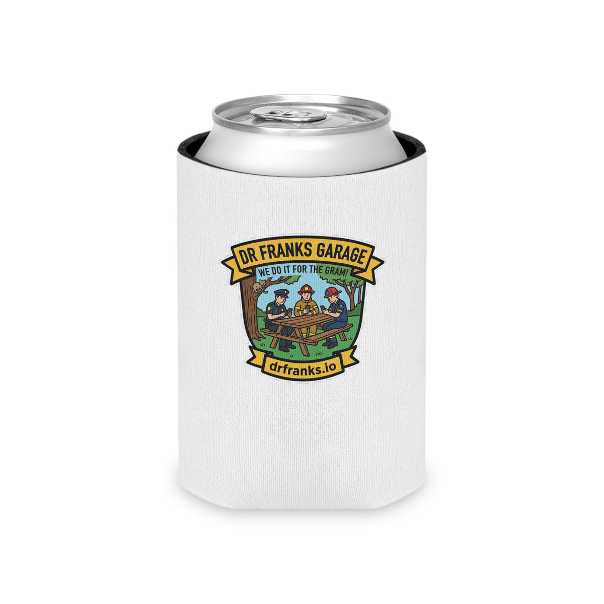 For The Gram can cooler with cop, firefighter and EMT badge