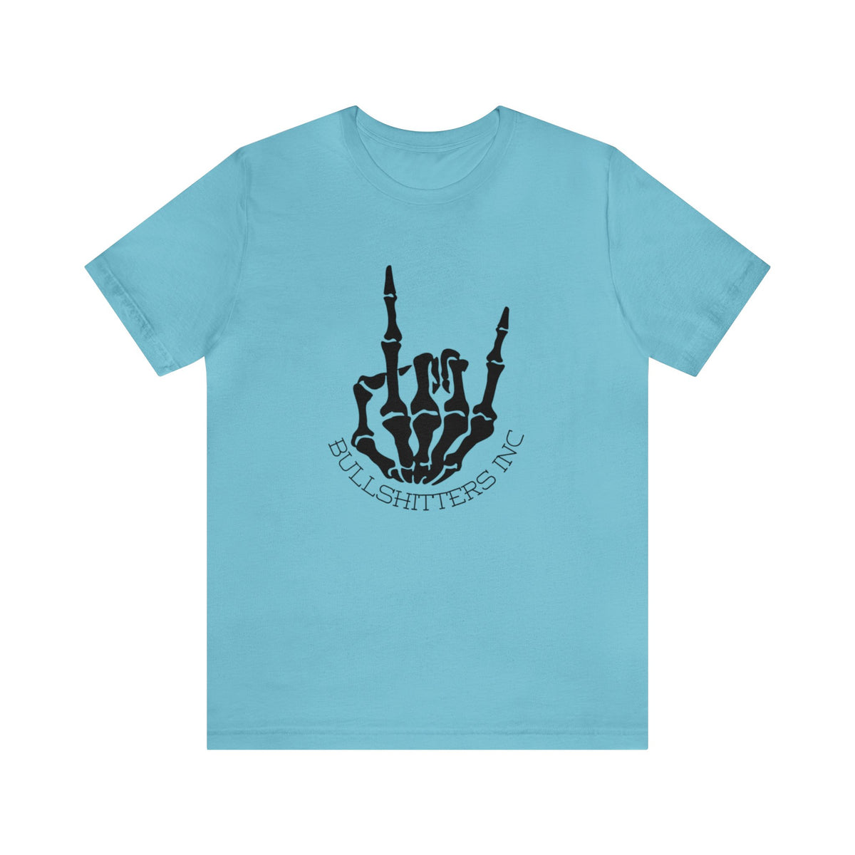Bullshitters Inc t-shirt in Turquoise – front view | Dr. Frank's Garage