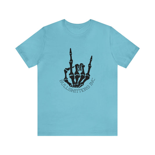 Bullshitters Inc t-shirt in Turquoise – front view | Dr. Frank's Garage
