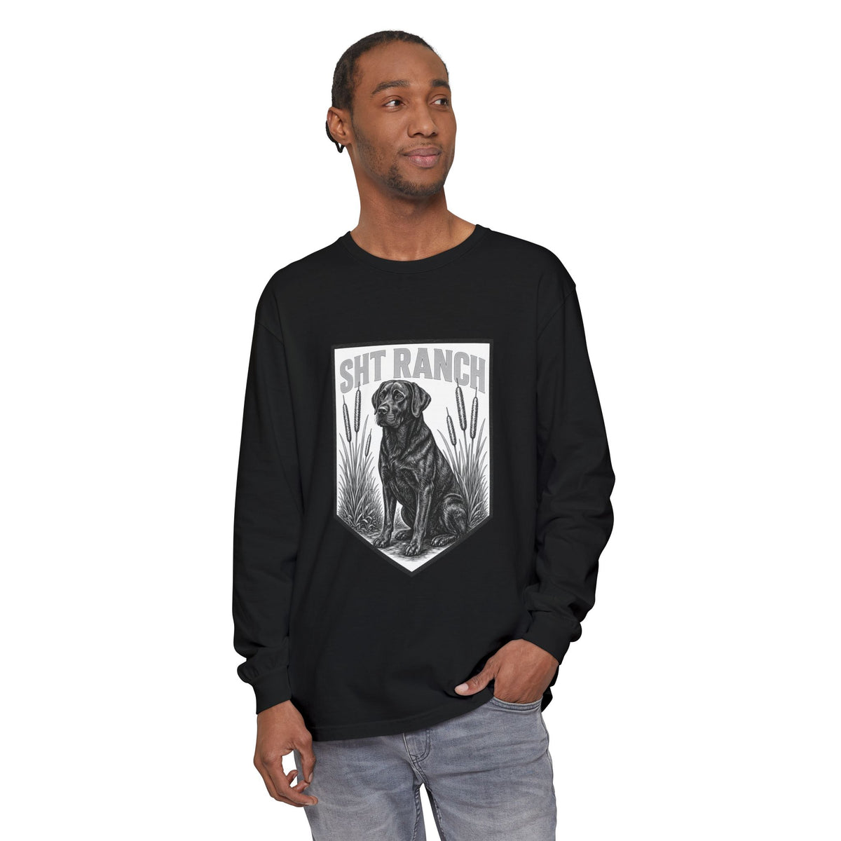 SHT Ranch black lab Comfort Colors long sleeve tee