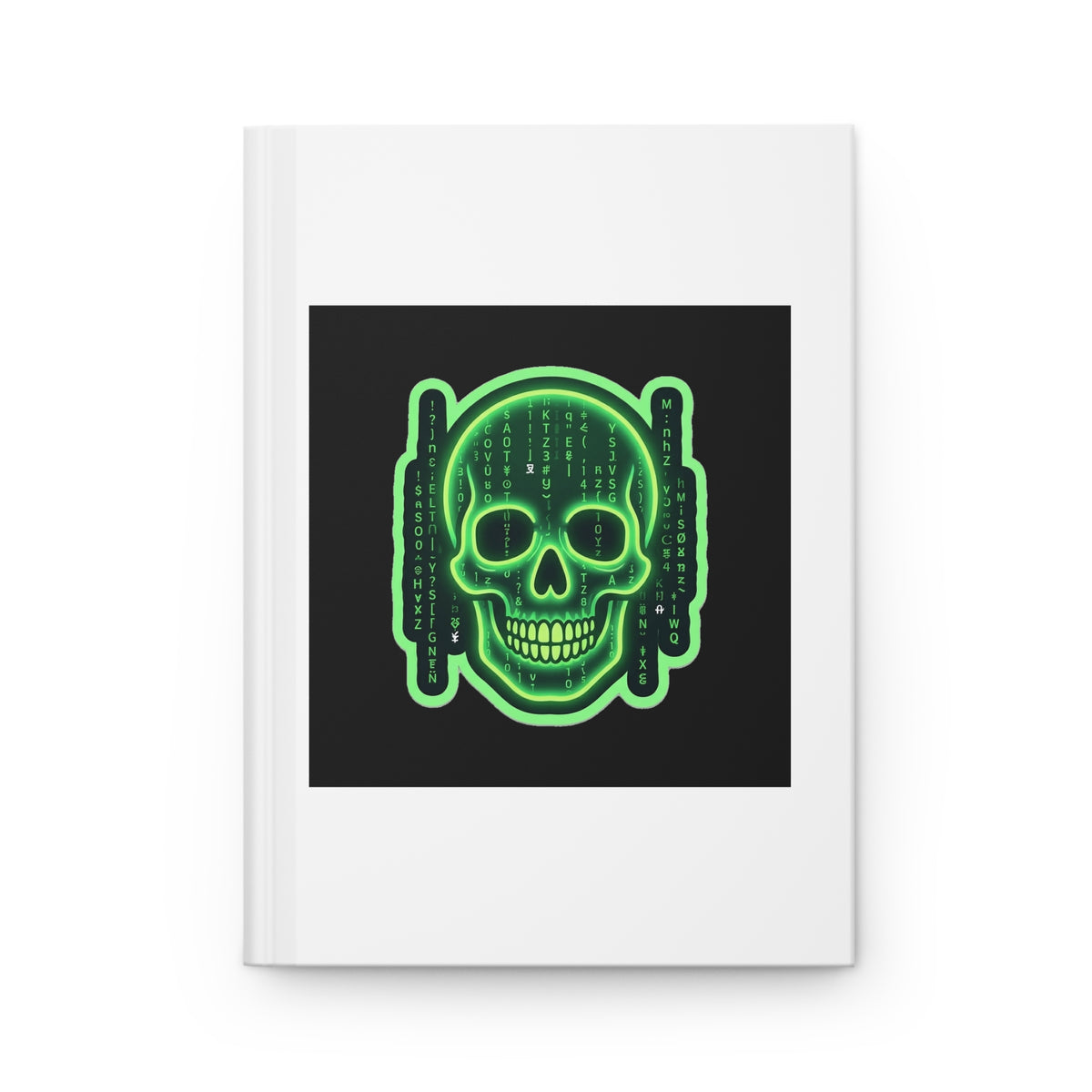 Neon green skull hardcover lined journal with matte black cover
