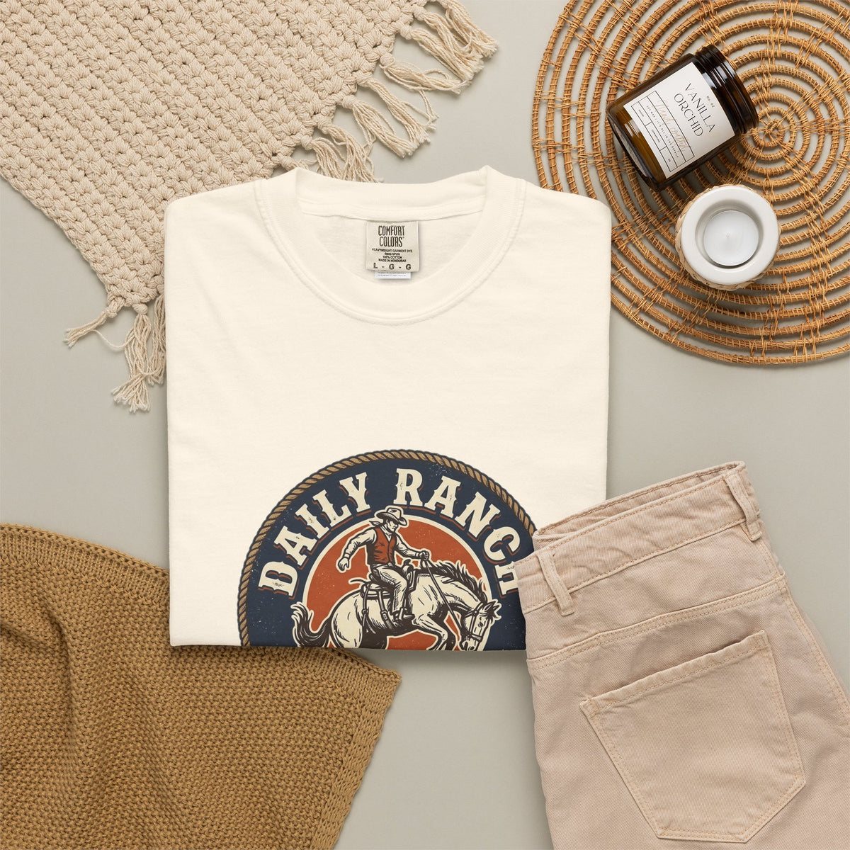 Daily Ranch Rodeo badge Comfort Colors tee with bronc rider