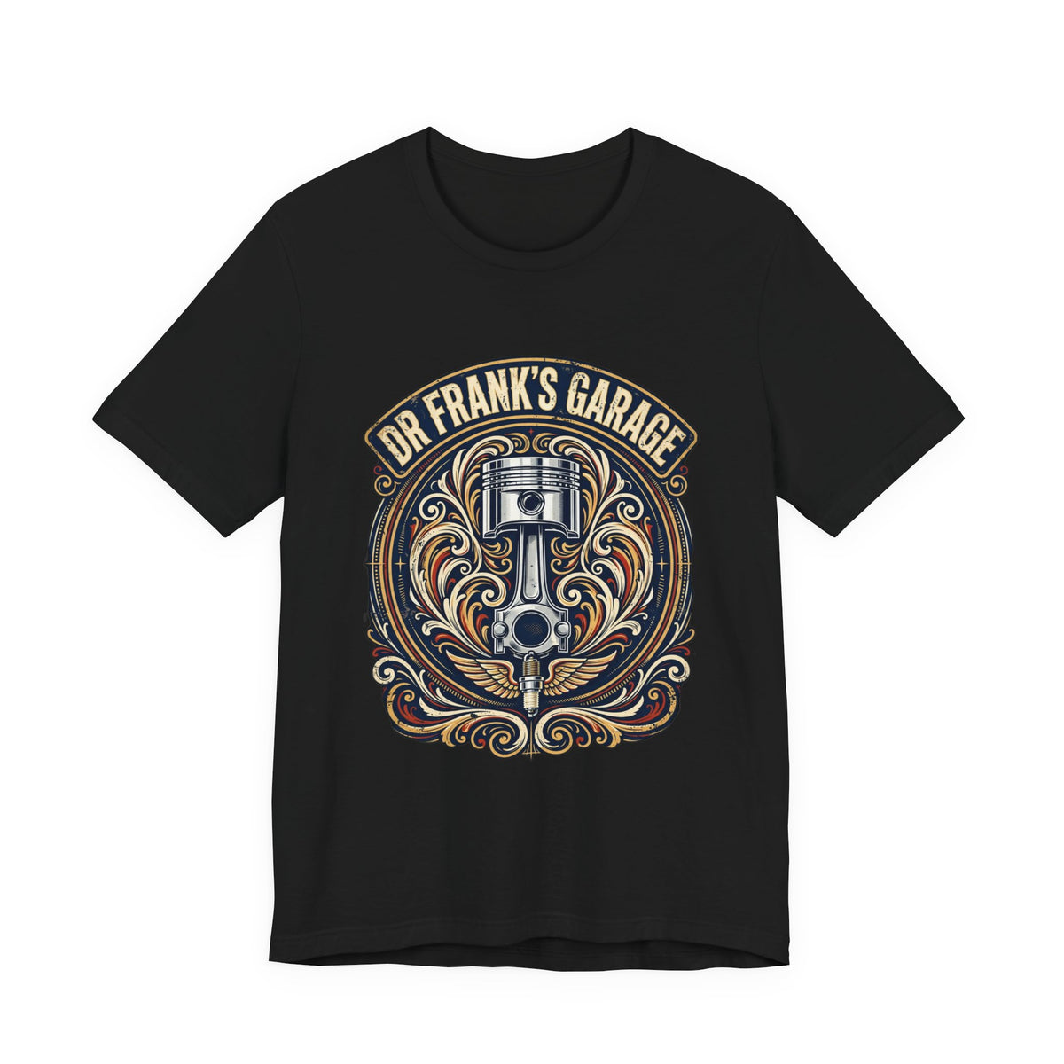 Winged Piston Tee in Black – Garage Wear line by Dr. Frank's Garage